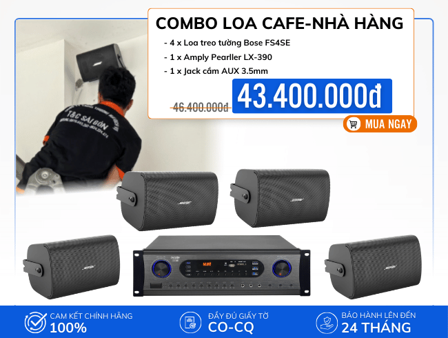 Bộ 4 loa Bose FS4SE nghe nhạc hay cho cafe, nhà hàng
