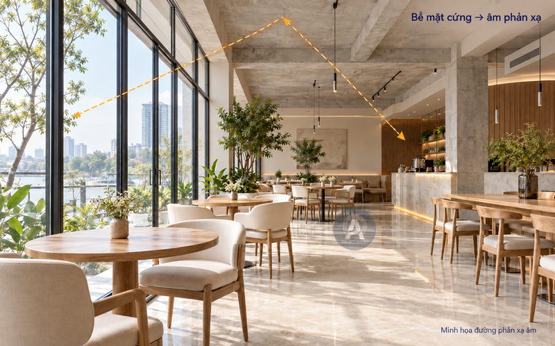 Đường phản xạ âm minh họa trong không gian có bề mặt cứng